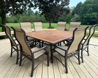 Patio Renaissance Outdoor Aluminum Square Table With Eight Sling Chairs
