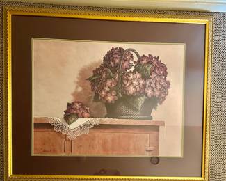 Framed Art Print Still Life Of Hydrangeas On A Cabinet
