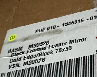 PRICE: $160
LARGE BLACK WITH GOLD EDGE LEANING MIRROR
36”W x 78”H x 1”D