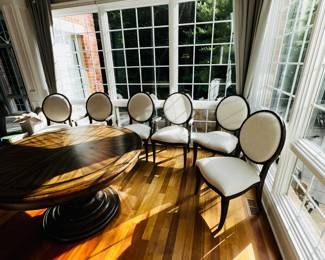 PRICE: $1,200 FIRM WAS $2,100
ST. GERMAIN BEIGE LINEN OVAL BACK SIDE CHAIRS- (SET OF 6)
2 ARMCHAIRS 23”W x 22”D x 41”H
4 CHAIRS 22”W x 22”D x 41”H