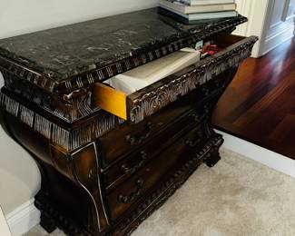 PRICE: $400
ANTIQUE STYLE BOMBAY CHEST WITH STONE TOP
42”W x 17”D x 34” H