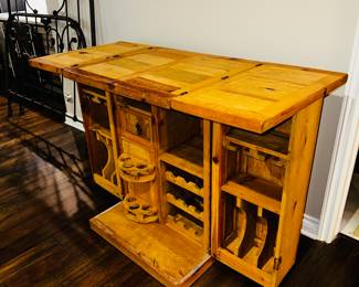 PRICE: $700
SOLID OAK BAR CABINET
OPENED 56”L x 25”D x 38”H
CLOSED 28”W x 25”D x 39”H
