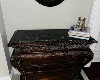 PRICE: $400
ANTIQUE STYLE BOMBAY CHEST WITH STONE TOP
42”W x 17”D x 34” H