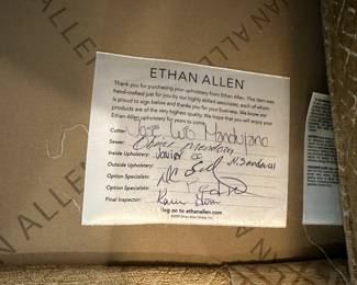 P19 -$450. Ethan Allen Sofa. Measures 80" wide x 37" deep  x 34" tall. (not stained microfiber like material didn't photograph well!) Very comfortable and in excellent condition!