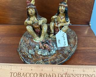 P107 - $150. Crystal King Pottery. Native American camp fire scene. 