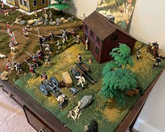 P56 - $250 Desk and Revolutionary War Battle Scene - Measures 48" wide x 26" deep x 29.5" tall. Current Owner would like this one set all to go together. We will split if there is enough interest in individual pieces. 