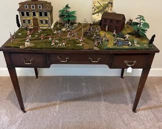 P56 - $250 Desk and Revolutionary War Battle Scene - Measures 48" wide x 26" deep x 29.5" tall. Current Owner would like this one set all to go together. We will split if there is enough interest in individual pieces. 