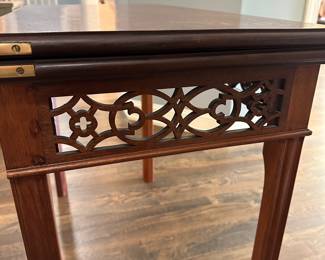 P15 - $250. Antique Bartley Collection Gate Leg Game Table.  When open measures 35.5" wide x 35" deep  x 28" tall. 