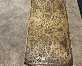 P55 - $50. Wooden Grape/Wine box - Measures 24.5" wide x 13" deep x 14" tall. Light weight carved wood. 