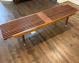 P21 - $400. Mid-Century Extending Slat Bench. Measures 60" wide x 18" deep  x 17" tall. Extends up to 70" Excellent Condition. 