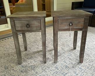 P37 - $60 PAIR. Small single drawer side tables used on screened in porch. Measures 15" wide x 15" deep x 23" tall. 
