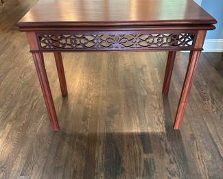 P15 - $250. Antique Bartley Collection Gate Leg Game Table.  When open measures 35.5" wide x 35" deep  x 28" tall. 