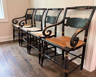 P8 - $225 set of 4. Hitchcock Style Stenciled dining chairs. 2 arm chairs - 2 regular. All sturdy useable condition!