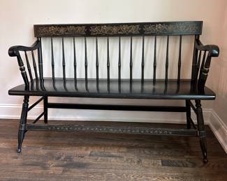 P7 - $225. Bent Bros Hitchcock Style Stenciled Bench. Measures 48" wide x 16" deep  x 32" tall. 