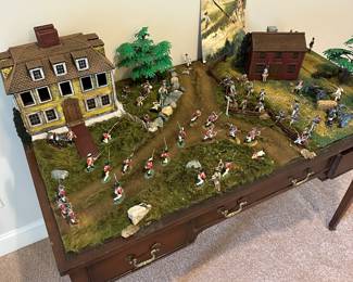 P56 - $250 Desk and Revolutionary War Battle Scene - Measures 48" wide x 26" deep x 29.5" tall. Current Owner would like this one set all to go together. We will split if there is enough interest in individual pieces. 