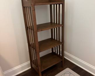 P6 - $55. Mission Style Bookcase. Solid wood. Measures 18" wide x 11" deep  x 41" tall. 