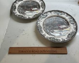 P146 - $20. Set of 2 Johnson Bros Plates. The Friendly Village"