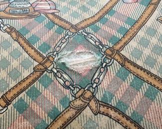 P44 - $45. Arm Chair with very worn Equestrian fabric (likely needs recovered before use). Measures 28" wide x 28" deep x 36" tall. Great bones!