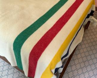 P24 - $125. Hudson's Bay Four Point Blanket.  Queen Size. 100% wool. Measures 94" wide x 96" long. Overall excellent condition. 