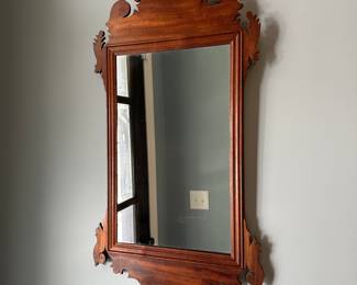 P10 - $175. Antique Chippendale Mahogany Mirror. Measures 15.5" wide  x 28" tall. Frame is in excellent condition. 