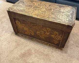 P54 - $50. Wooden Grape/Wine box - Measures 24.5" wide x 13" deep x 14" tall. Light weight carved wood. 