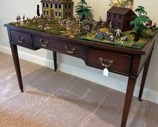 P56 - $250 Desk and Revolutionary War Battle Scene - Measures 48" wide x 26" deep x 29.5" tall. Current Owner would like this one set all to go together. We will split if there is enough interest in individual pieces. 