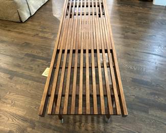 P21 - $400. Mid-Century Extending Slat Bench. Measures 60" wide x 18" deep  x 17" tall. Extends up to 70" Excellent Condition. 