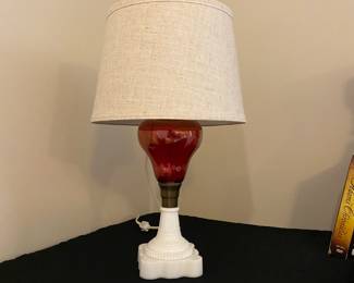 P183 - $25. Milk Glass & Czech Glass Lamp