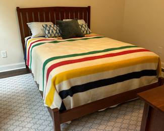 P1 - $2250. Stickley Queen Size Bed (Harvey Ellis collection) Measures 63" wide x 86" deep  x 49" tall. Excellent condition. (Clean Queen mattress & box spring included if you want it!)