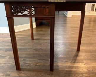 P15 - $250. Antique Bartley Collection Gate Leg Game Table.  When open measures 35.5" wide x 35" deep  x 28" tall. 
