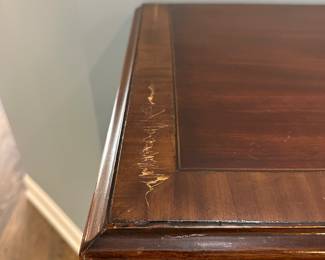 P13 - $400. George III Inlaid Mahogany Chest of Drawers. Early 19th century. Measures 41 tall x 38 wide x 19" deep. All drawers slide easily. Top has minor surface damage to veneer - looks worse in photos than in person. 