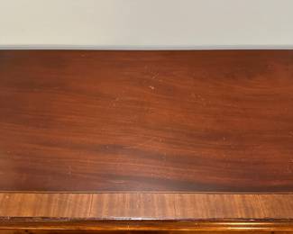 P13 - $400. George III Inlaid Mahogany Chest of Drawers. Early 19th century. Measures 41 tall x 38 wide x 19" deep. All drawers slide easily. Top has minor surface damage to veneer - looks worse in photos than in person. 