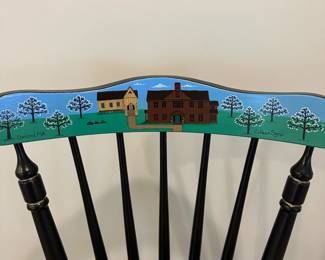 P50 - $150. Artist Colleen Sgroi, Louisa May Alcott "Orchard House" Chair.  Measures 20" wide x 18" deep x 35.5" tall
