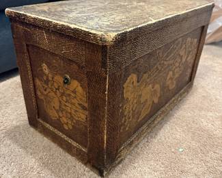 P55 - $50. Wooden Grape/Wine box - Measures 24.5" wide x 13" deep x 14" tall. Light weight carved wood. 