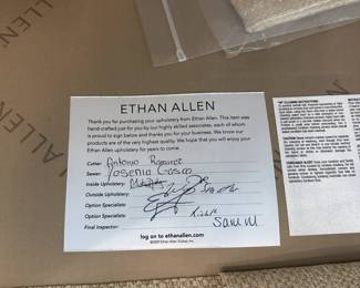 P16 - $450 PAIR. Ethan Allen Wingback Chairs. Measures 35" wide x 34" deep  x 42" tall. Minor wear on the arms but overall excellent condition. Lovely neutral color!