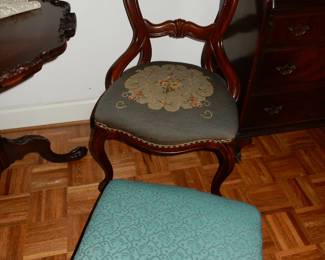 Victorian Style Side Chair,  Balloon-back with needlepoint seat