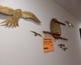 Artist signed (Cora) copper sunset w birds