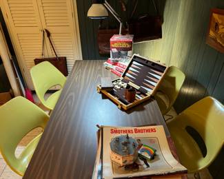 Set of 6 (there are 6 total. Another one is upstairs and the other is somewhere else in basement) mid-century metal stacking chairs by Blisscraft of Hollywood. Originally advertised as “THE living chair” 