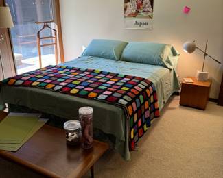 Sealy Queen mattresses, also purchased from Illini Mattress. "Used" for one year only, and being a guest room, my guess is very seldom used! LOVE THAT CROCHETED BLANKET!