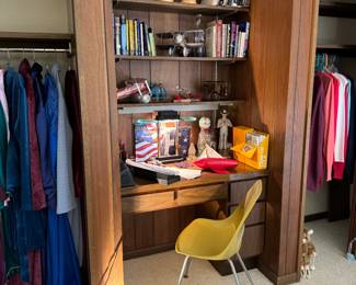 There are six of these Blisscraft of Hollywood chairs in total. The closet on the left is filled with nice pajama sets, vintage satin robes, etc. The closet on the right is filled with an adorable, fun collection of vintage Lincolnshire Fields sweaters, golf. Mens and womens
