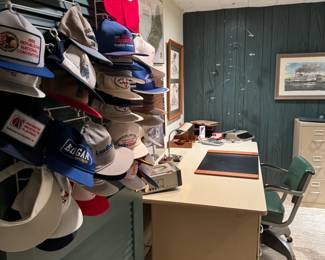 a vintage “Tank” desk (Tanker). Nicknamed this because the metal desk is virtually indestructible. Awesome matching vintage chair too, with chrome propeller base!