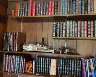 INCREDIBLE, impressive collection of genuine leather bound collectors books by the Easton Press as well as the Franklin Library. The Library of Presidents collection (Easton). The 100 Greatest Books of All Time collection (Franklin). The Collected Stories of the World’s Greatest Writers collection (Franklin).
We also have the genuine leather bound, “Harvard Classics” collection. Neat model planes and steamboat