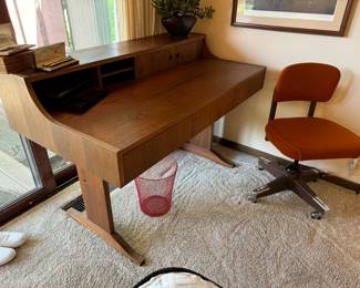 Gorgeous Yugoslavic walnut mid-century modern desk is 50x28x34"