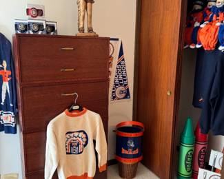 Stacked dresser, four pieces, is 30x15x15" each. We acknowledge as a company the sensitivity around selling vintage Chief Illiniwek items, and do not intend to offend anyone by doing so for our client. We plan to sell these items with the upmost respect and dignity for what they represent and deserve. 
