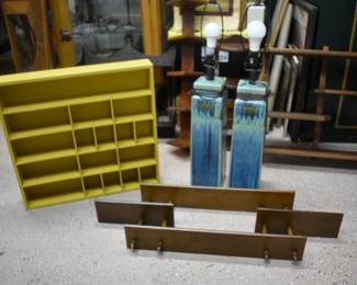 2 shelves and a beautiful pr of southwestern theme lamps