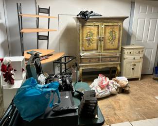 Computer desk, VCR, Camcorder, Projector screen, Christmas decor all downstairs