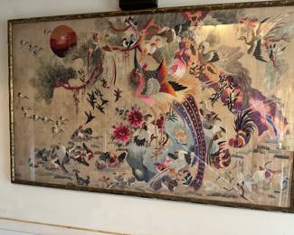 Antique Chinese Bird of Paradise Silk Embroidery 