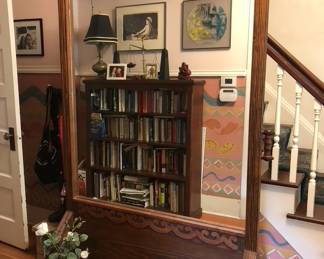 Tall Mirror signed by woodmaker. 82 inches high, width 56 inches, Wheel base 28 inches, Locking wheels