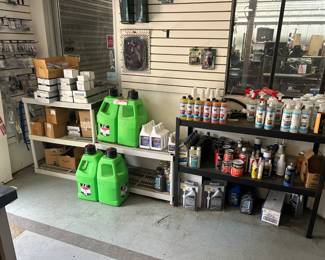 (3) Shelves & contents IBNLT: New PWC supplies, oil, gas tanks, gas treatments, top end engine rebuild kits & misc. parts