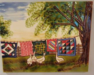 Glazed Ceramic Art Geese And Quilts